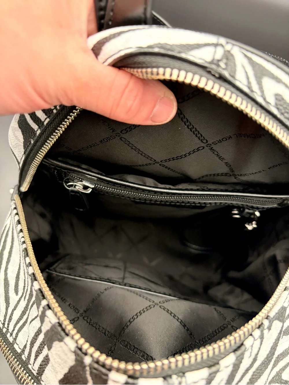 Michael Kors Rhea Medium Zebra Print Backpack Handbag Purse